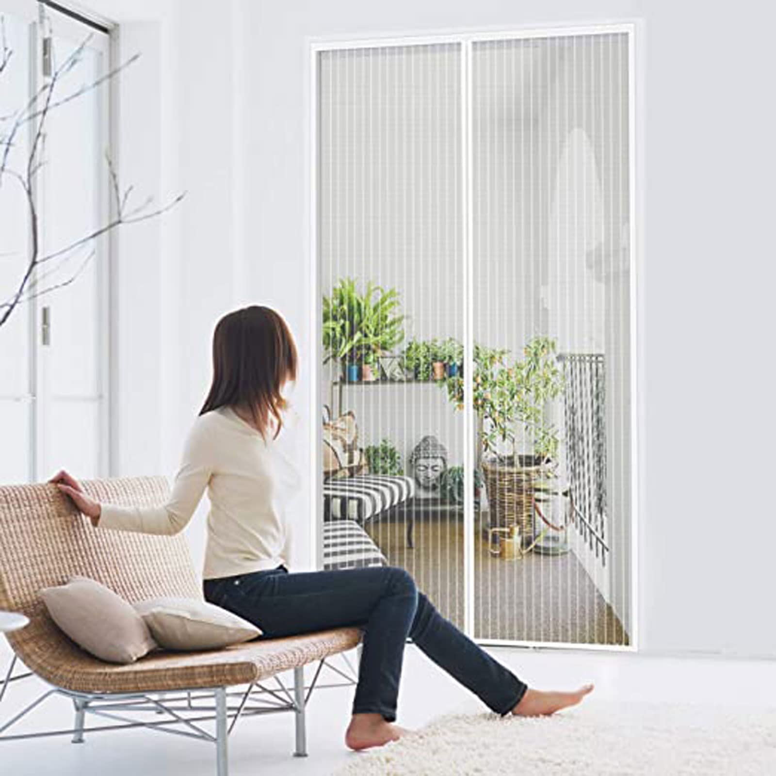 Moustiquaire Porte Fenetre Magnétique 75x200 Cm, Rideau Anti Moustique Convient à Toutes Les Tailles De Portes De Balcon, De Portes De Salon, De Portes Extérieures, De Portes Coulissantes, Etc. Blanc