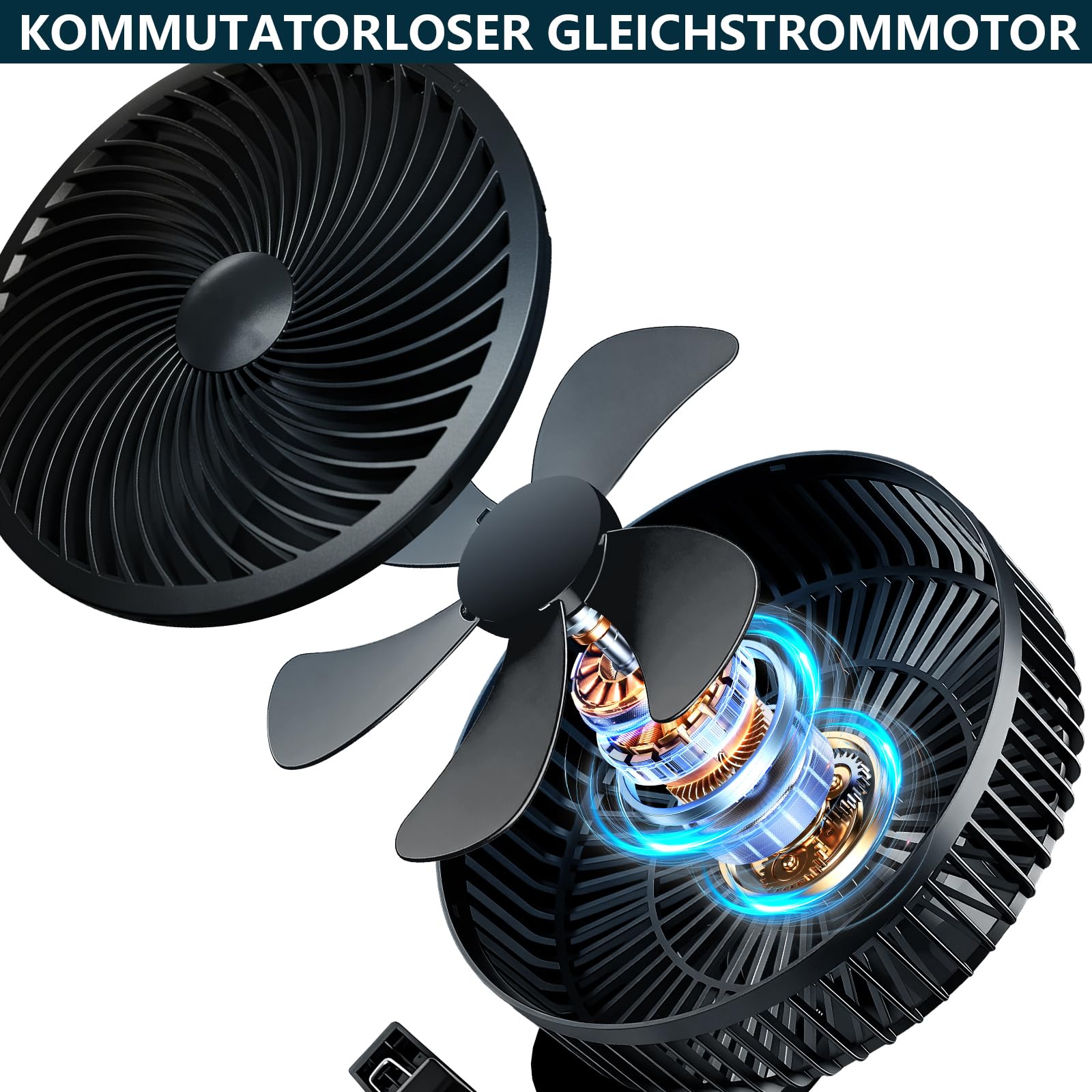 Grow Ventilator Oszillierend mit Clip, EC-Motor, 10 Stufen, 300 cm Kabel | 544 m3/h Luftstrom, 28 dB(A), Ø 150mm Clip Ventilator Umluftventilator leise für Grow Zelte, Anzuchtzelt (1 Stück)