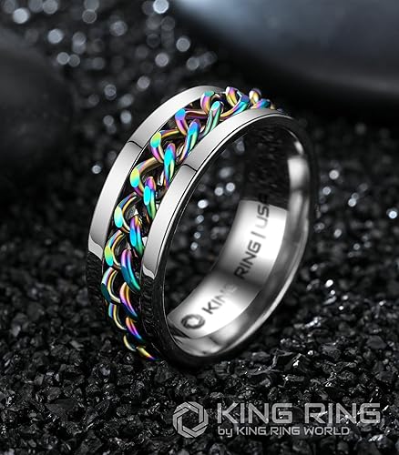 Miniatura 9 de King Ring Anillo giratorio de 0.315 pulgadas  Anillo de cadena para hombres y mujeres, anillo giratorio de acero inoxidable, Fidget Spinner, anillos