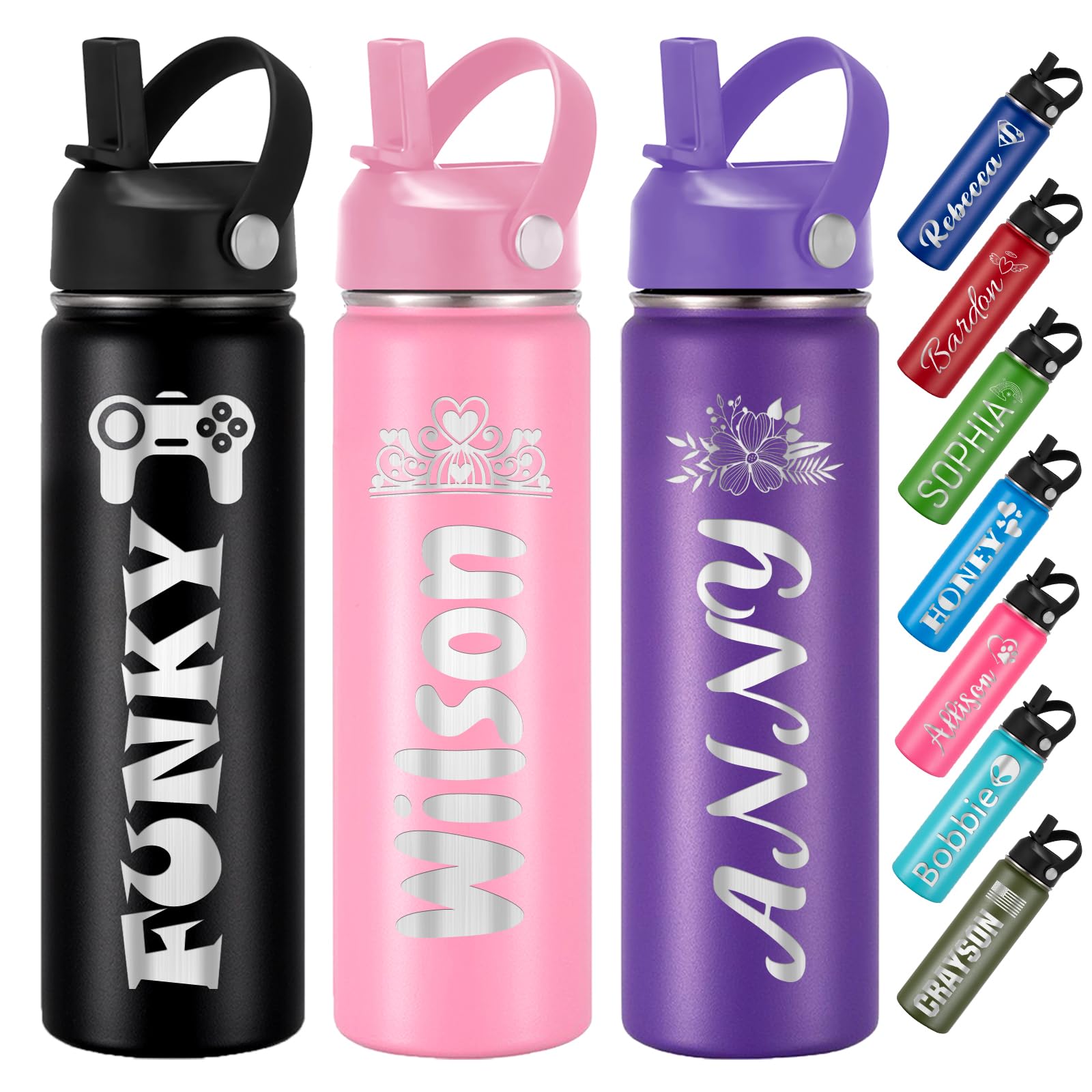 Yibanda Custom Personalized Water Bottle for Kids Customized Water Bottles with Name Customizable Engraved Insulated Cups 12/16/18/24/32/40 oz for
