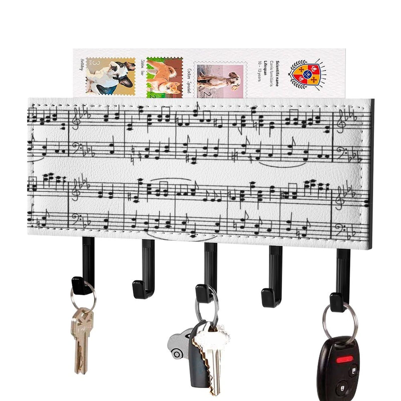 NCLQVJXZKHW Music Stave Notes Key Holder with 5 Hooks Key Hooks Wall Mounted Key Racks Key Hanger Organiser Shelf