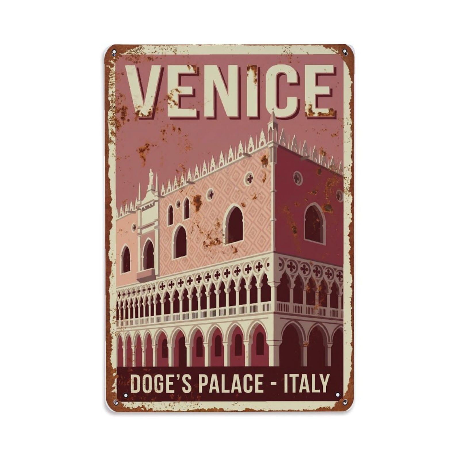 Vintage Travel Venice Doge Palace Gothic Architecture Rusted Italy Metal Tin Sign Plaque Wall Decor for Cafe, Club Bar, Office, Home Garden Metal Poster 8x12Inch