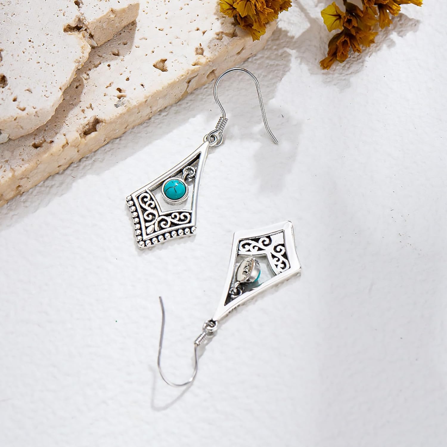 Natural Turquoise Earrings for Women Dangling 925 Sterling Silver Blue Vintage Native American Western Jewelry Boho Earrings - Image 6