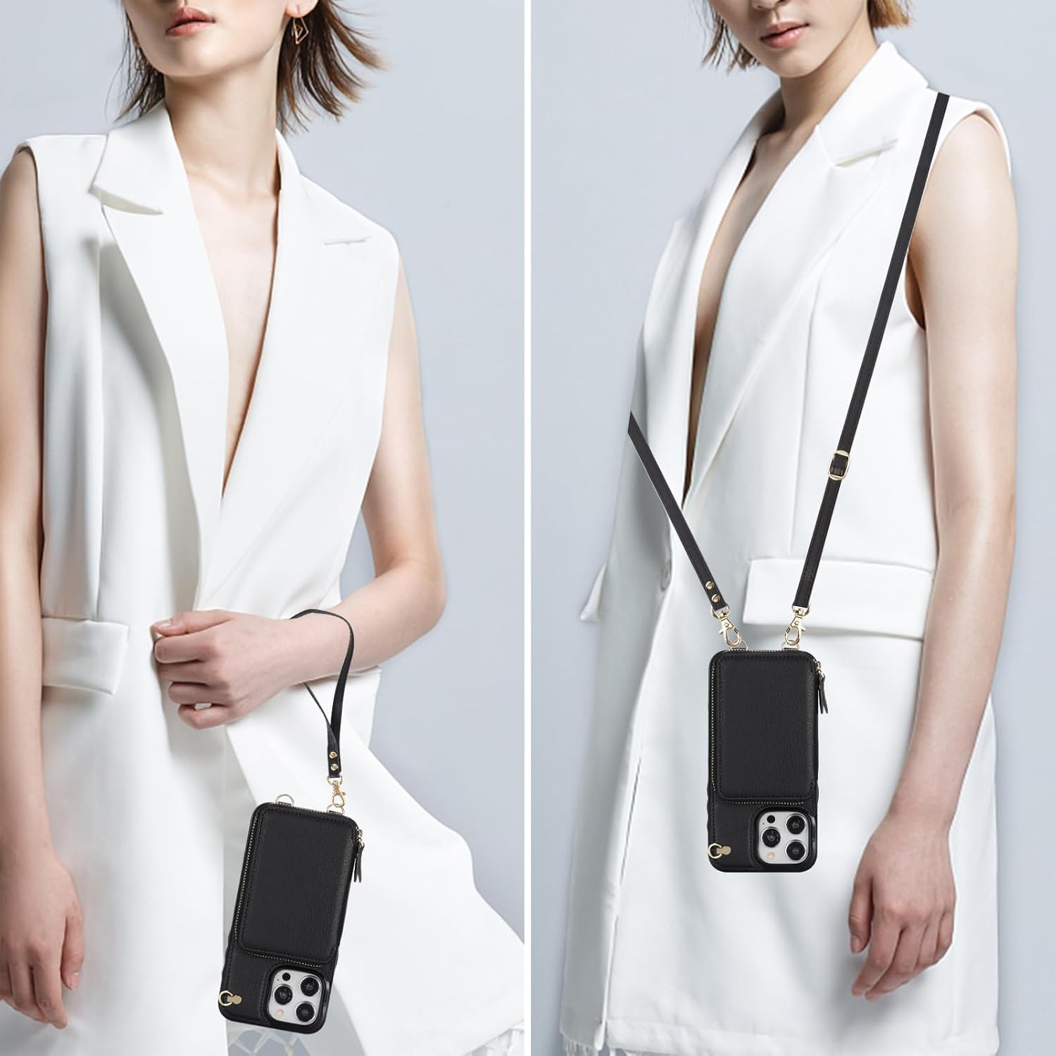 Bocasal Crossbody Wallet Case for iPhone 15 Pro Max, RFID Blocking Leather Purse Case with Card Holder, Protective Handbag Flip Cover with Zipper Wrist Strap Lanyard for Women 5G 6.7 Inch (Black) - Image 5