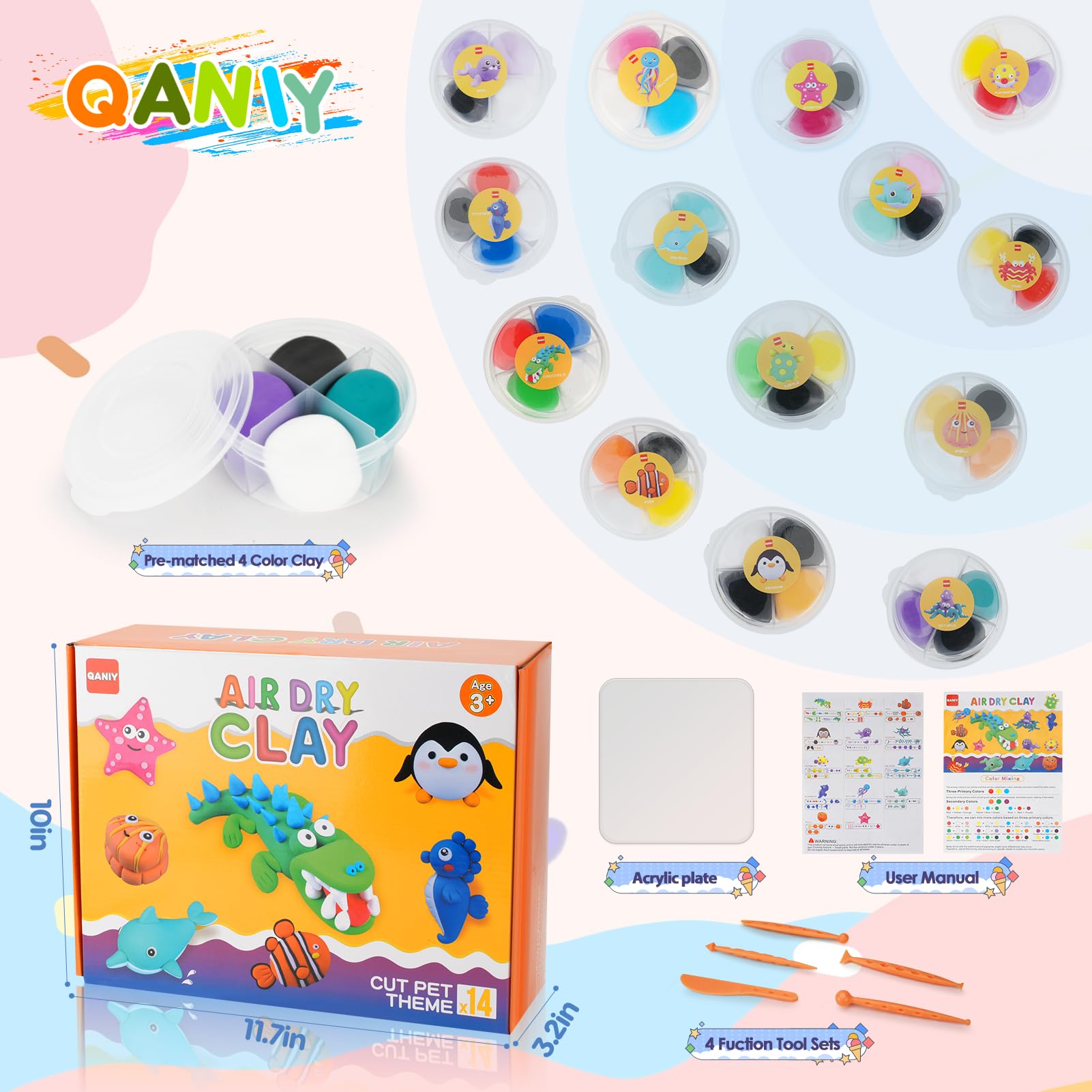 Air Dry Clay for Kids,Modeling Clay Kit,14 Species of Marine Life DIY Molding Clay Art Crafts Set,Ultra Light & Soft,Safe Non-Toxic,Toys Gifts for Age 4 5 6 7 8+ Years Old Boys Girls Kids