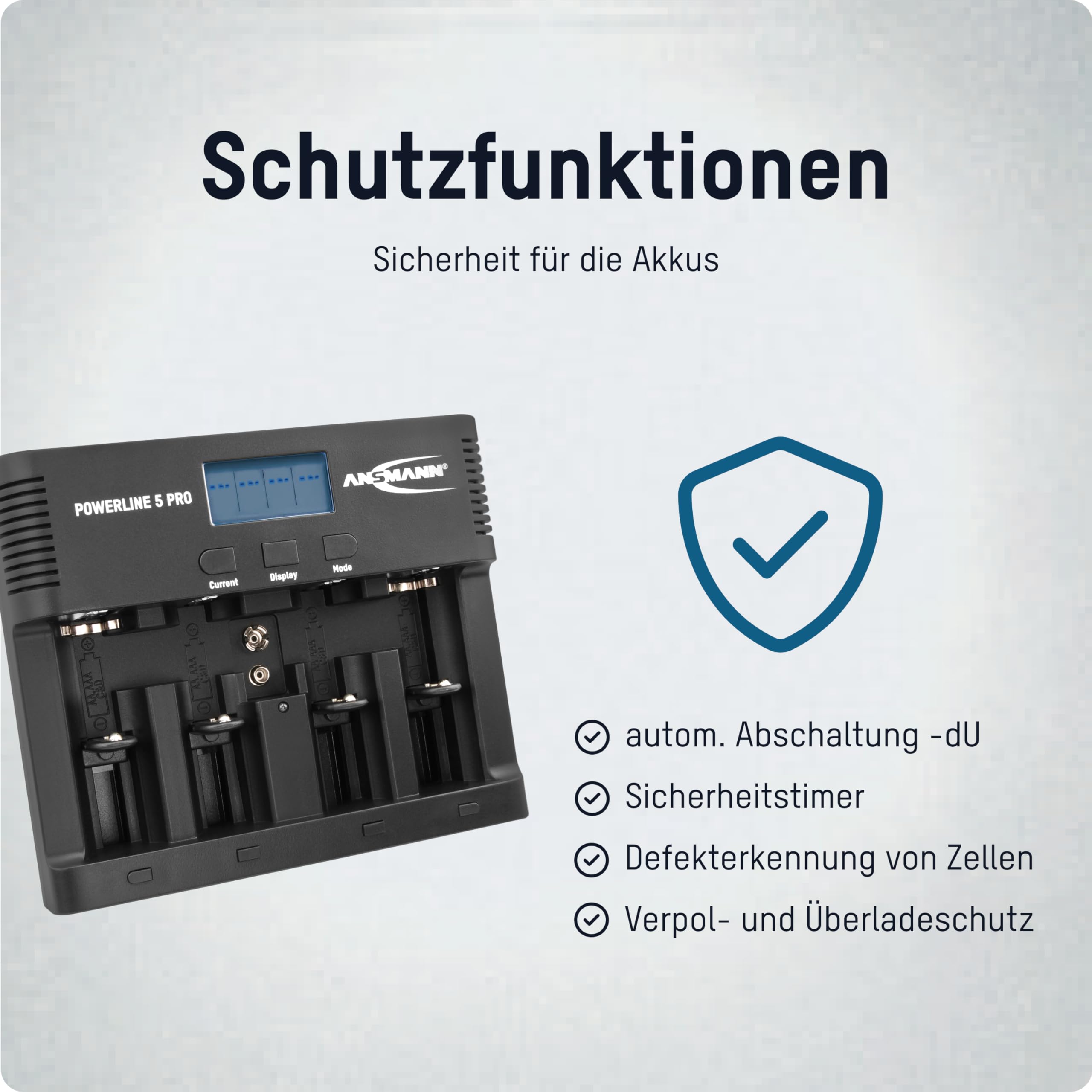 Ansmann Ladegerät für NiMH Akkus AA AAA C D & 9V Block - LCD Akkuladegerät | Auffrischfunktion, 12V Kfz-Adapter & Einzelschachtsteuerung Micro & Mignon