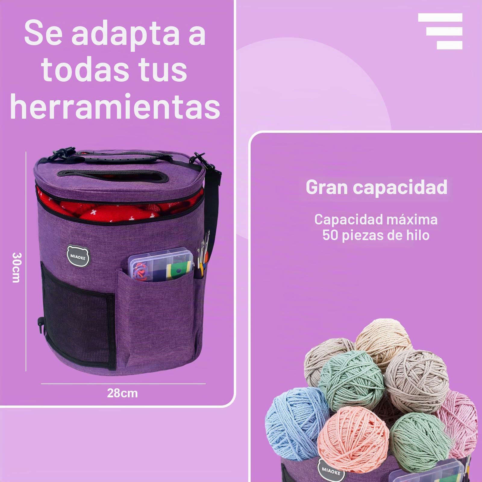 79Pcs Kits de Ganchillo para Adultos Principiantes, Portátiles Grochet Kit | Bolsa Impermeable Grande para Tejer, Organizador de Hilo, Regalo Ideal para Guardar Agujas de Ganchillo, Morado