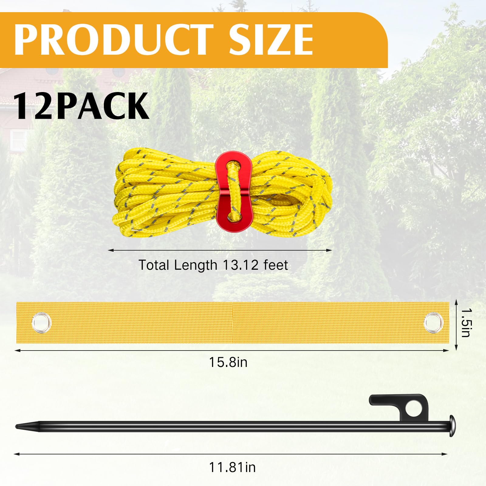 Sintuff 36-teiliges robustes Baumpfahl-Set, Baumpfahl und Unterstützung für junge Bäume, zum Glätten von Bäumen, 40 cm Stützgurte, 30 cm Stahl-Baumpfähle, 4 m Seil (gelb)