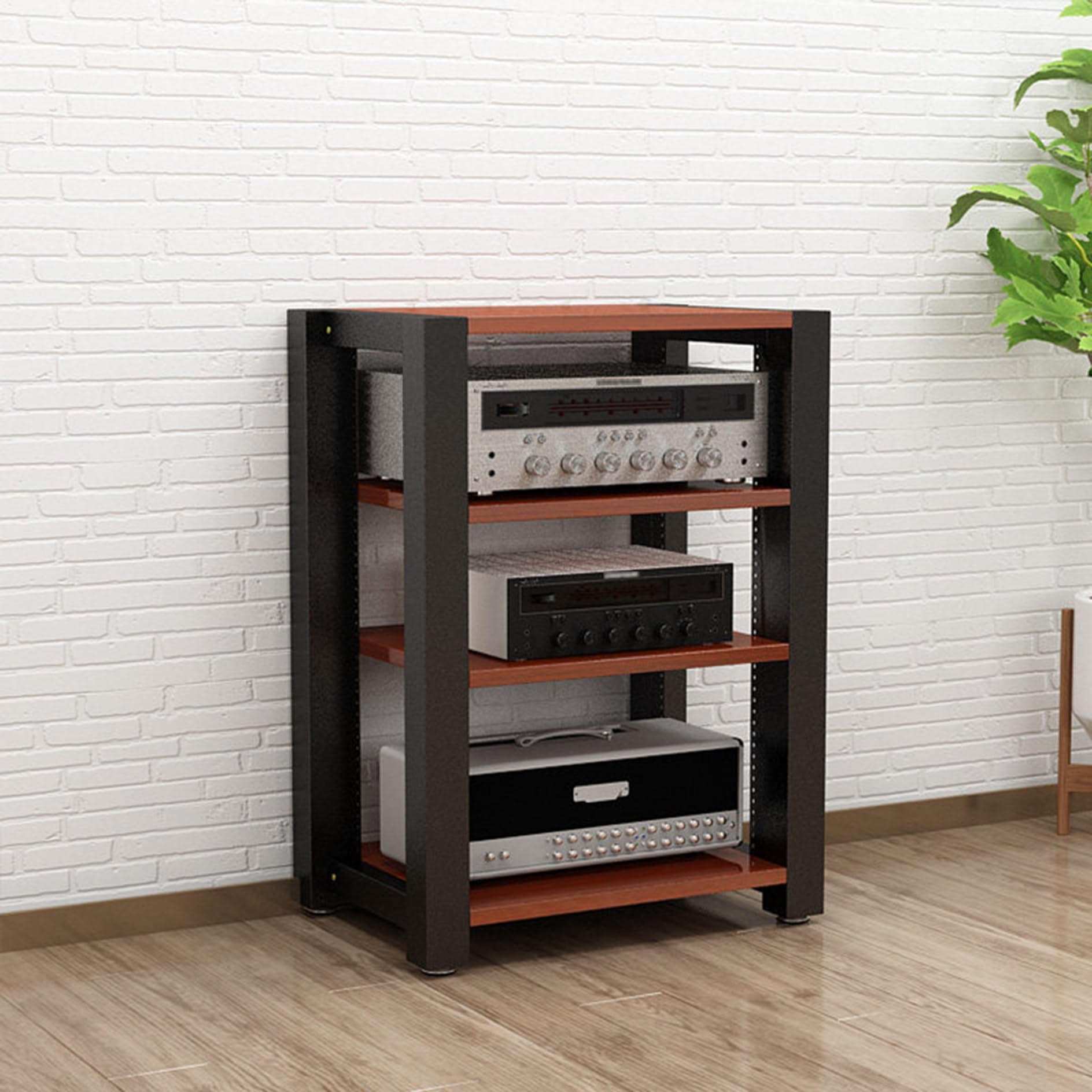 Étagère réglable avec roulettes pour matériel audio et stockage multimédia dans le salon, le bureau, ou le home cinéma