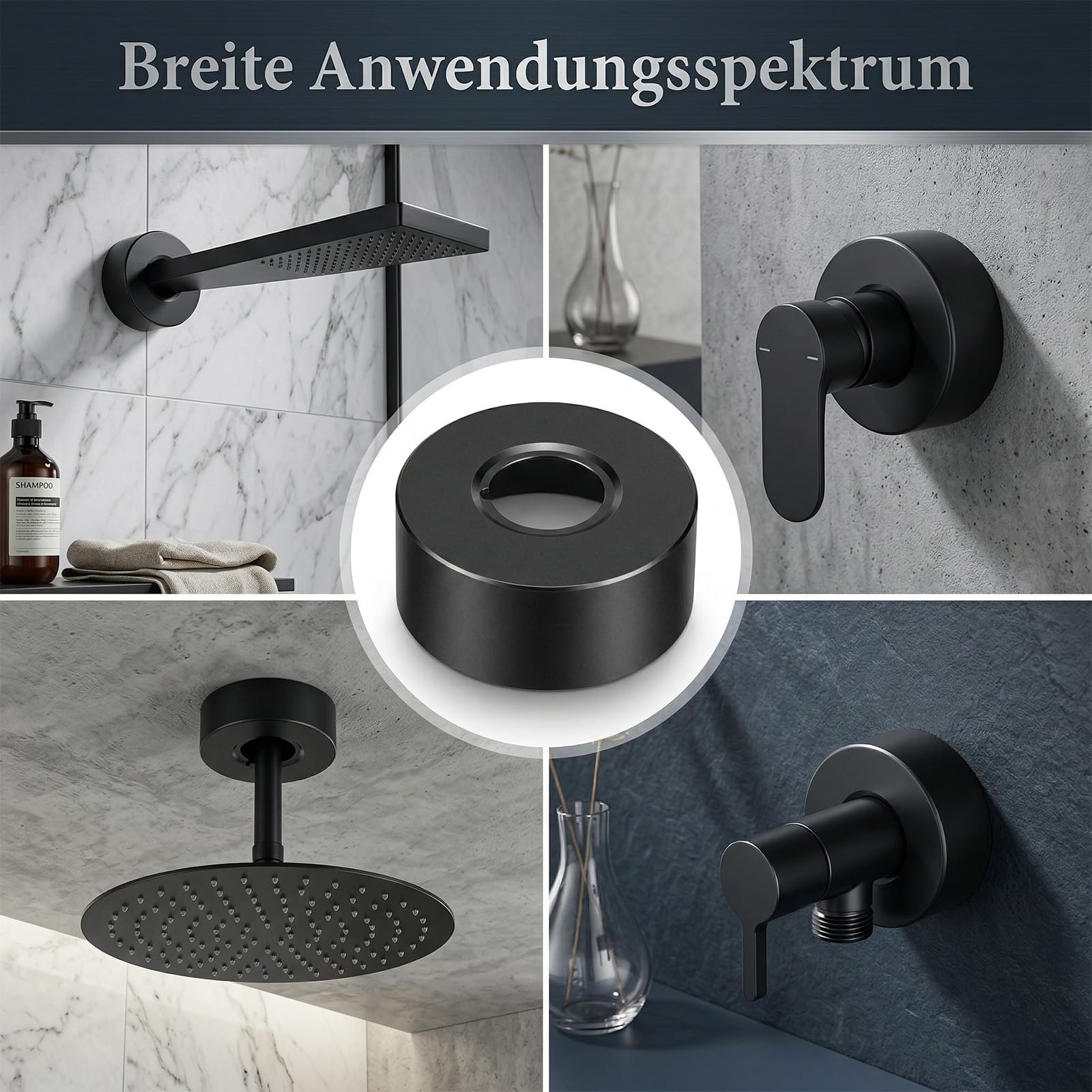 2 sztuki rozety armatury prysznicowej, 66 x 25 x 30 mm, pokrywa rury, kran, rozeta do armatury prysznicowej, rozeta osłonowa ze stali nierdzewnej, czarna rozeta do kranów, rur wodociągowych