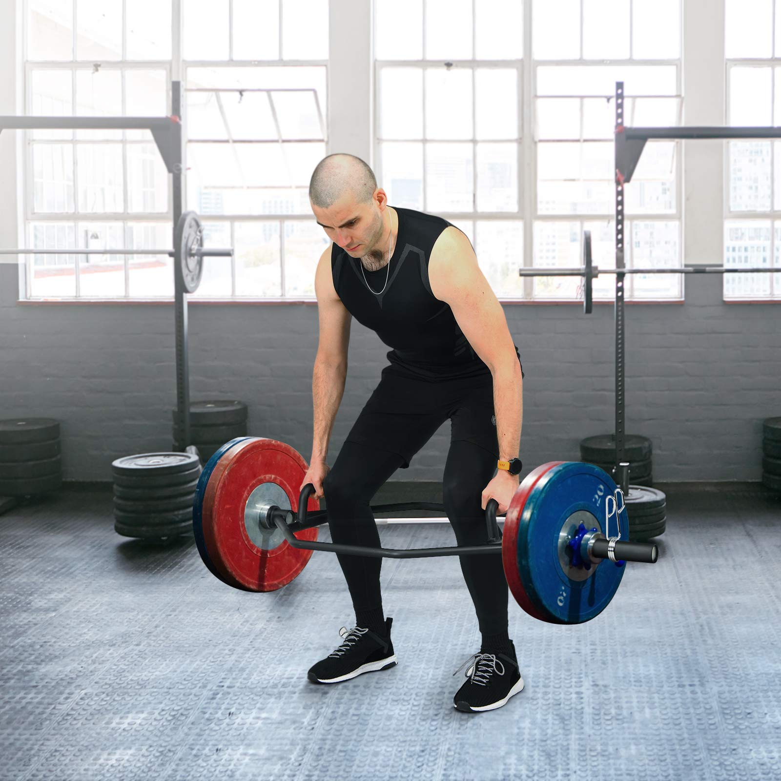 GYMAX Olympic Hex Bar, Folding Trap Bar 56" Chrome Finish Hex Weight