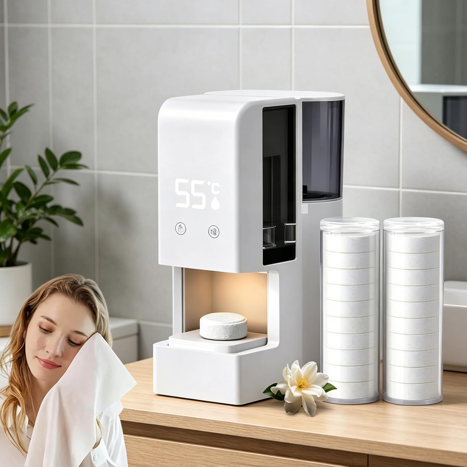 QYLTTDM Automatic Hot Towel Dispenser, Smart Hot Towel Dispenser With 40pcs Soft Disposable Compressed Towels, 55°C Constant Temperature, Intelligent Temperature Control