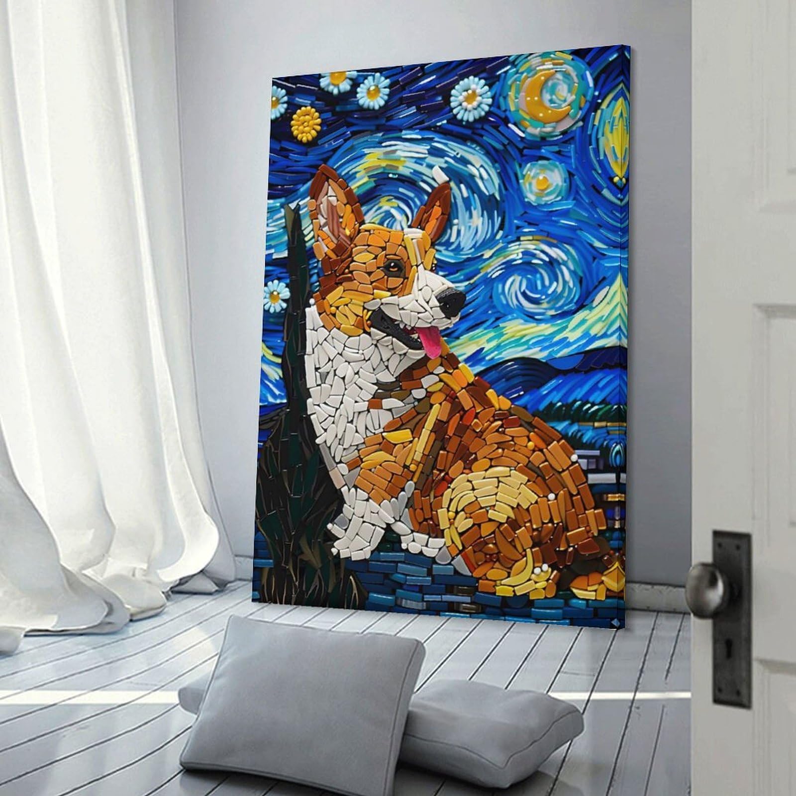 Junmoney Frame-Corgi Dog Bead Art Corgi Dog Bead Art Wall Decor Canvas Print 24X36inch(60X90cm), For Lounge, Study, Hallway Or Flat Walls, Decorative Artwork With Broad Appeal