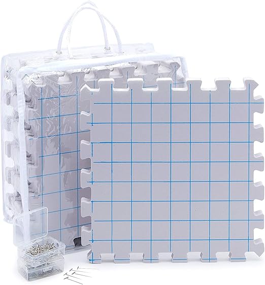 Juvale Thick 9 Pack Blocking Mats for Knitting with 200 T-Pins & Storage Bag - Crochet Block for Knitting Kit - 12.5 in Knitter Block Mats