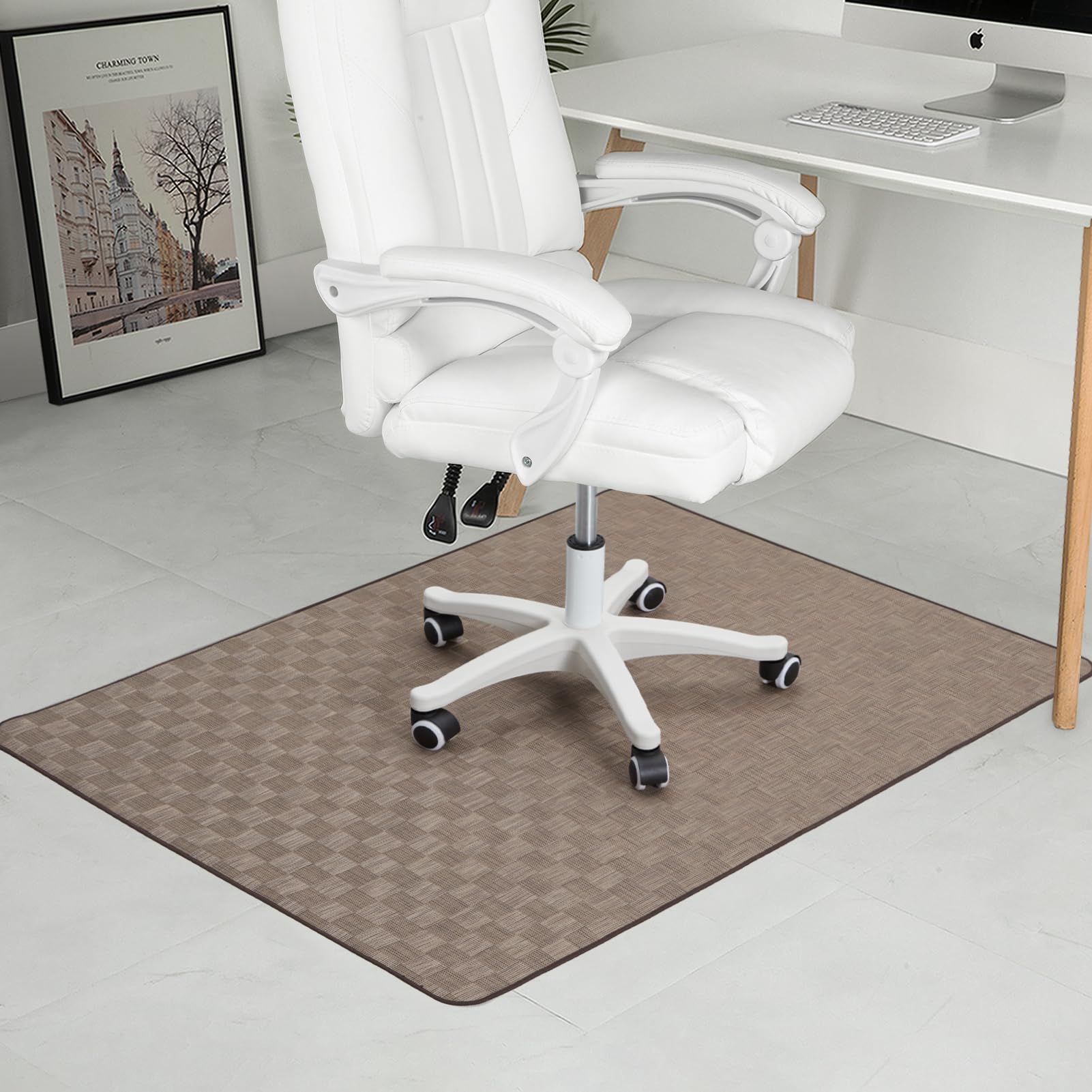 Chair Mat for Hardwood Floor, 50x63 Desk Computer Chair Mat for Hard Wood &amp; Tile Floor, Large Anti-Slip Hard Floor Protector Rolling Chair for Office Home， Brown Square