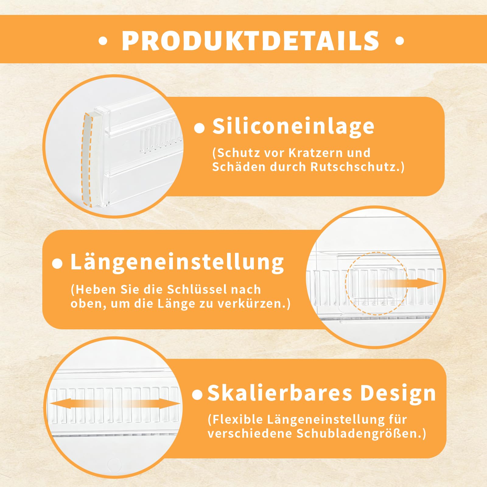 Schubladentrenner, 8 Stück durchsichtige Kunststoff Schubladen Trenner, verstellbar 28,5-50,5 cm, Aufbewahrung für Küche und Schlafzimmer