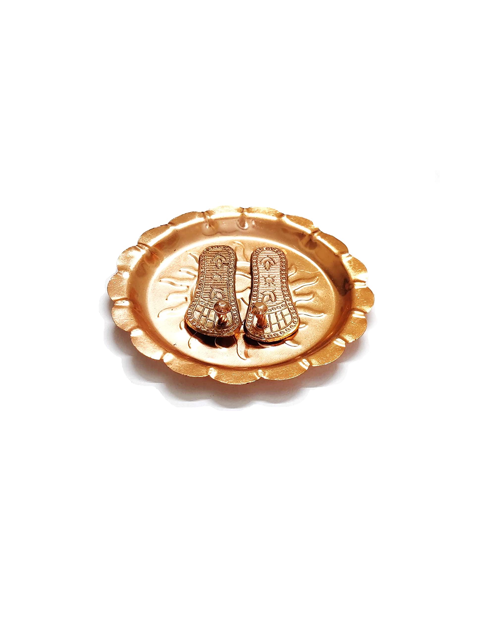 Pooja Accessories Pooja Thali Plate Set/Turtle Plate Set/Charan Paduka/Brass Swastik Om Trishool/Trishakti for Pooja Temple/Pooja Samagri/Temple Accessories (Charan Paduka Plate)