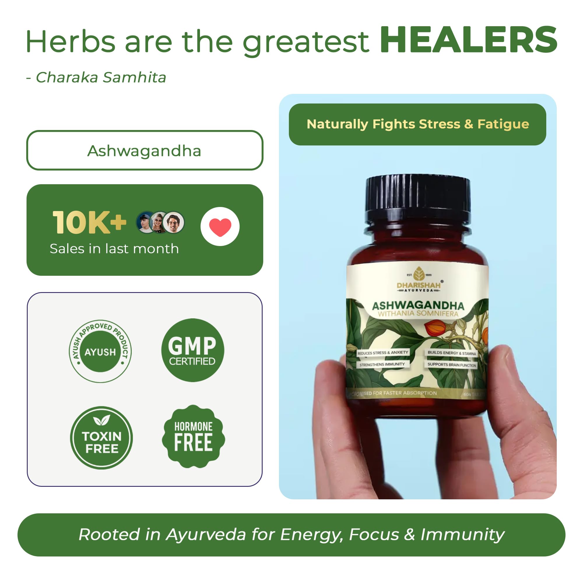 Dharishah Ayurveda Ashwagandha Tablets | Natural Stress Relief & Energy Booster | Supports Sleep, Hormonal Balance & Immunity | 180 Vegan Tablets — Amazon image 2