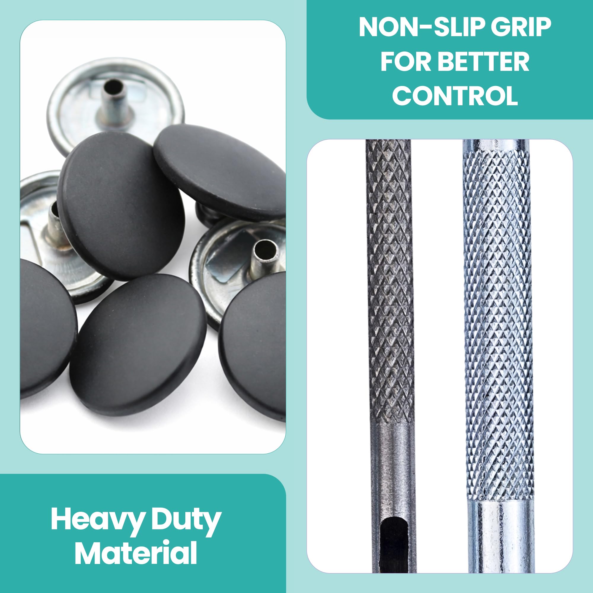 Trimming Shop 15mm Botones a Presión 4 Parte, Durable y Ligero Metal Cierres con Mano Fijación Herramienta para Jeans, Cuero, Tiras Costura Proyectos, Ropa Reparación - negro mate, 500pcs
