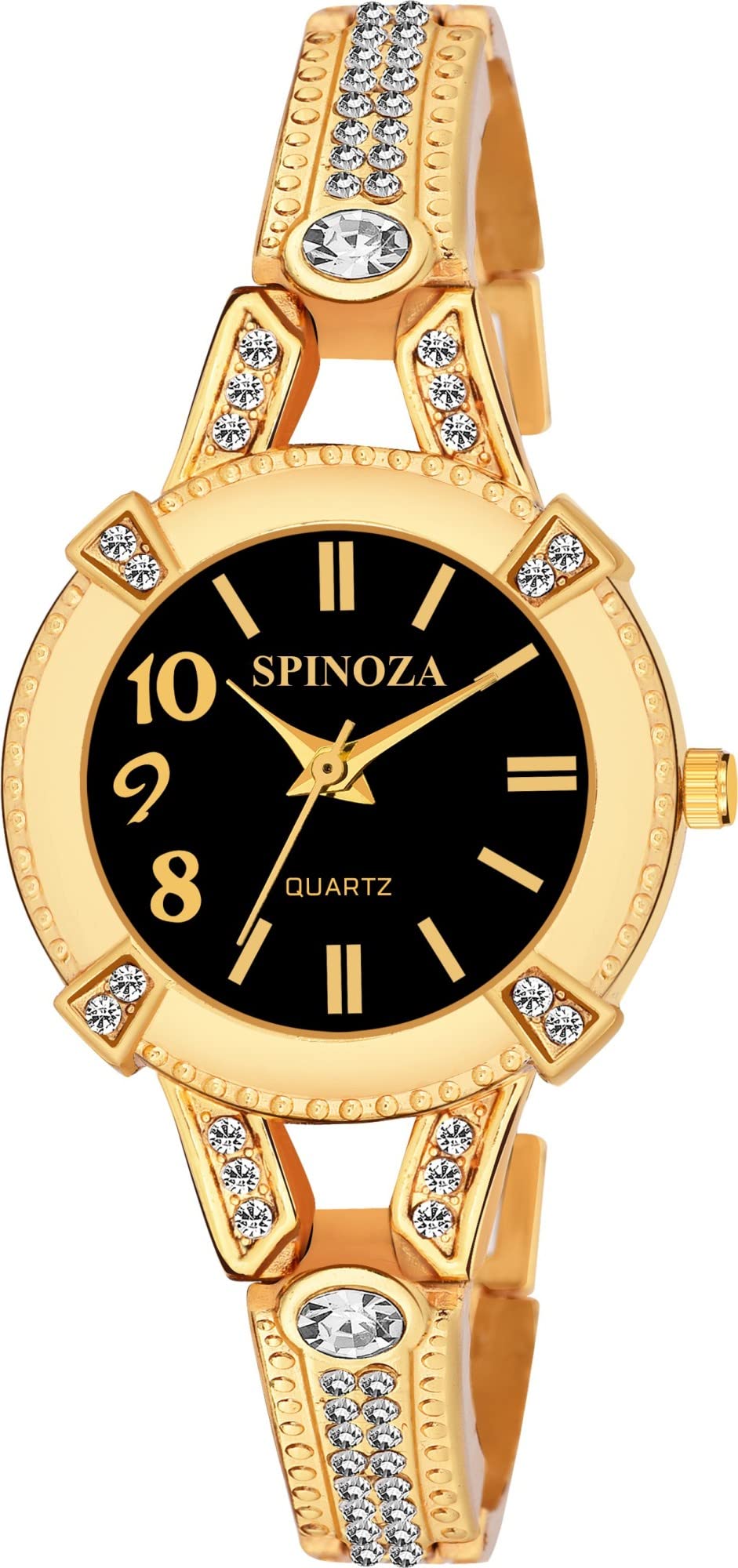 SPINOZAWomen Fancy & Stylist Hand Watch Dial Colour Black Bezel Material Metal Case Shape Round Band Material Stainless Steel Wrist Watch-(PO1).(P_C_B_9008)