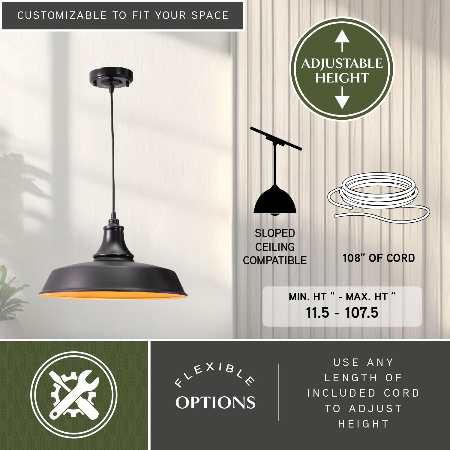 ZXLIHS Dorado stalowa lampa wisząca do użytku wewnątrz/na zewnątrz, 15" szer. x 8,5" wys. Rustykalna wisząca lampa sufitowa do domu wiejskiego na werandę, patio, taras lub drzwi wejściowe,