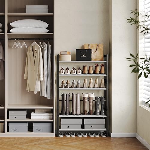 Miniatura 2 de Zapatero con marco de metal soldado, organizador apilable de 11.8 pulgadas de profundidad con estantes gruesos no tejidos, fácil montaje, diseño