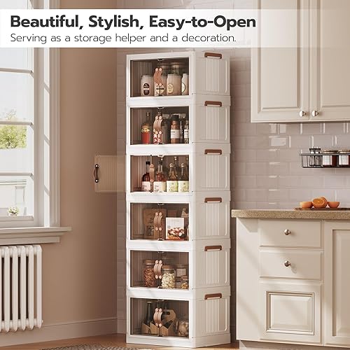 Miniatura 6 de HOOBRO Contenedores de almacenamiento de plástico de 11 galones con tapas, 6 paquetes de contenedores plegables apilables con puertas y ruedas,