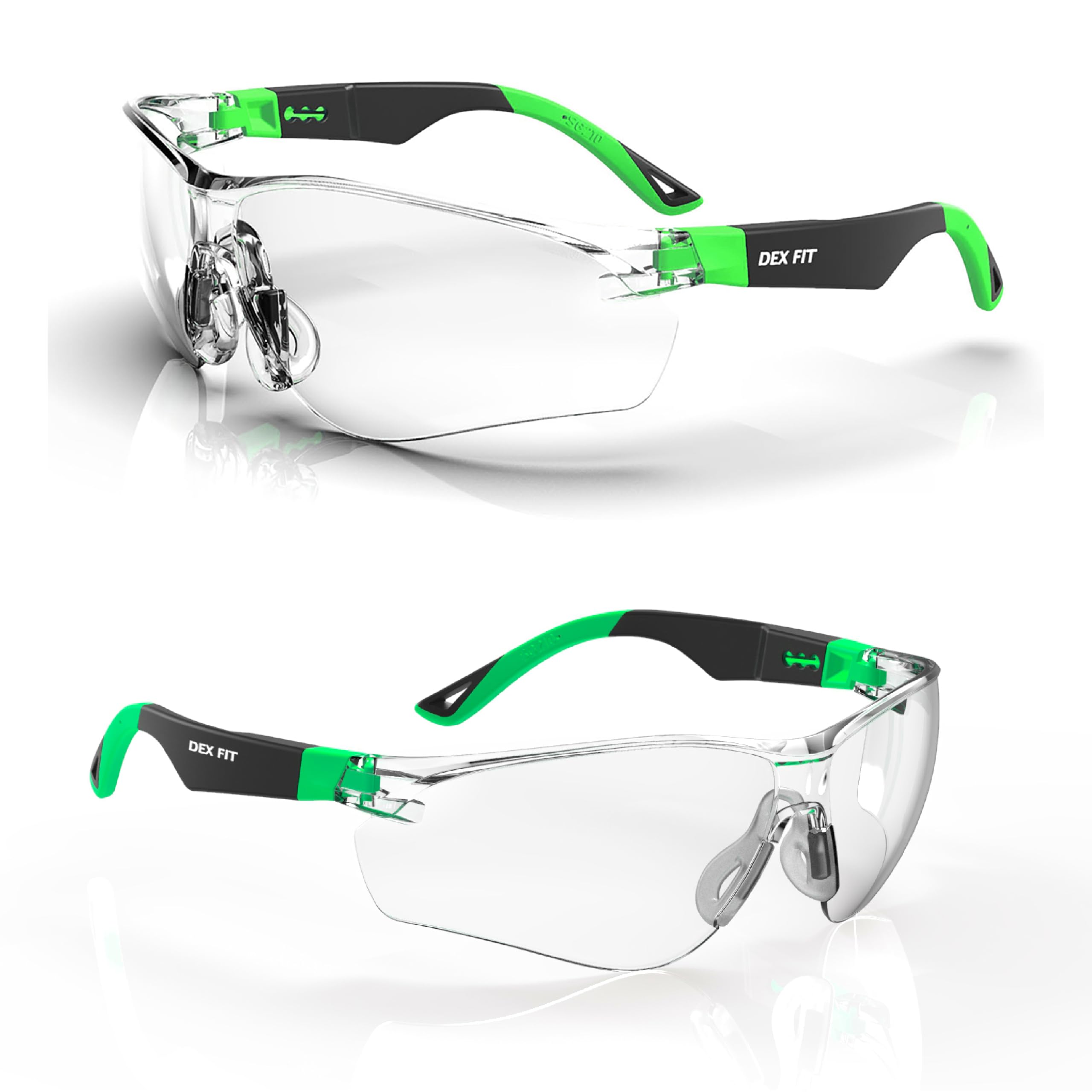 DEX FIT Safety Glasses SG210, Z87 Eye Protection, Anti-Fog & Scratch Resistant, Adjustable for Women and Men, UV Protection (Black & Green Frame,