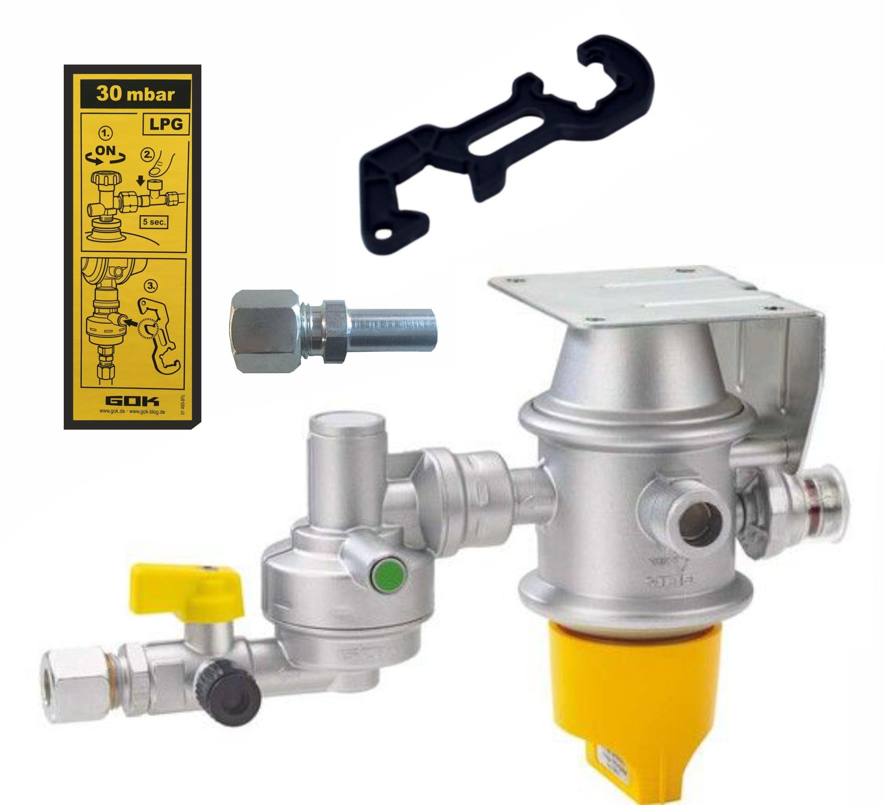 Generisch Zweiflachenanlage Drive 30mbar horizontal + Schlauch Caravan Crash-Sensor Gas Drive Two Set Hochdruckschlauch