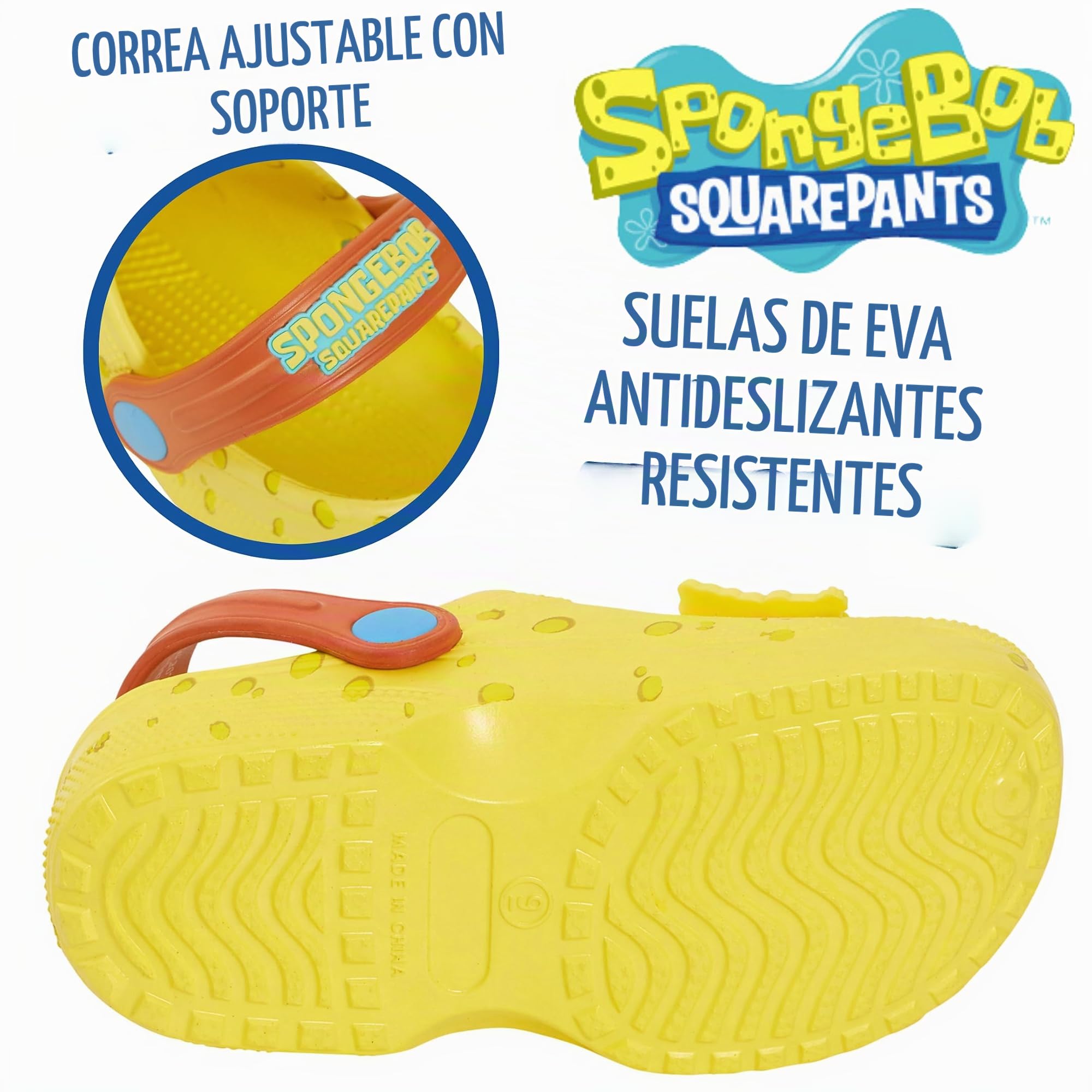 SPONGEBOB SQUAREPANTS Zuecos Charms Sandalias para niños Chanclas de Verano con Correa Trasera Zapatos de Playa Vacaciones