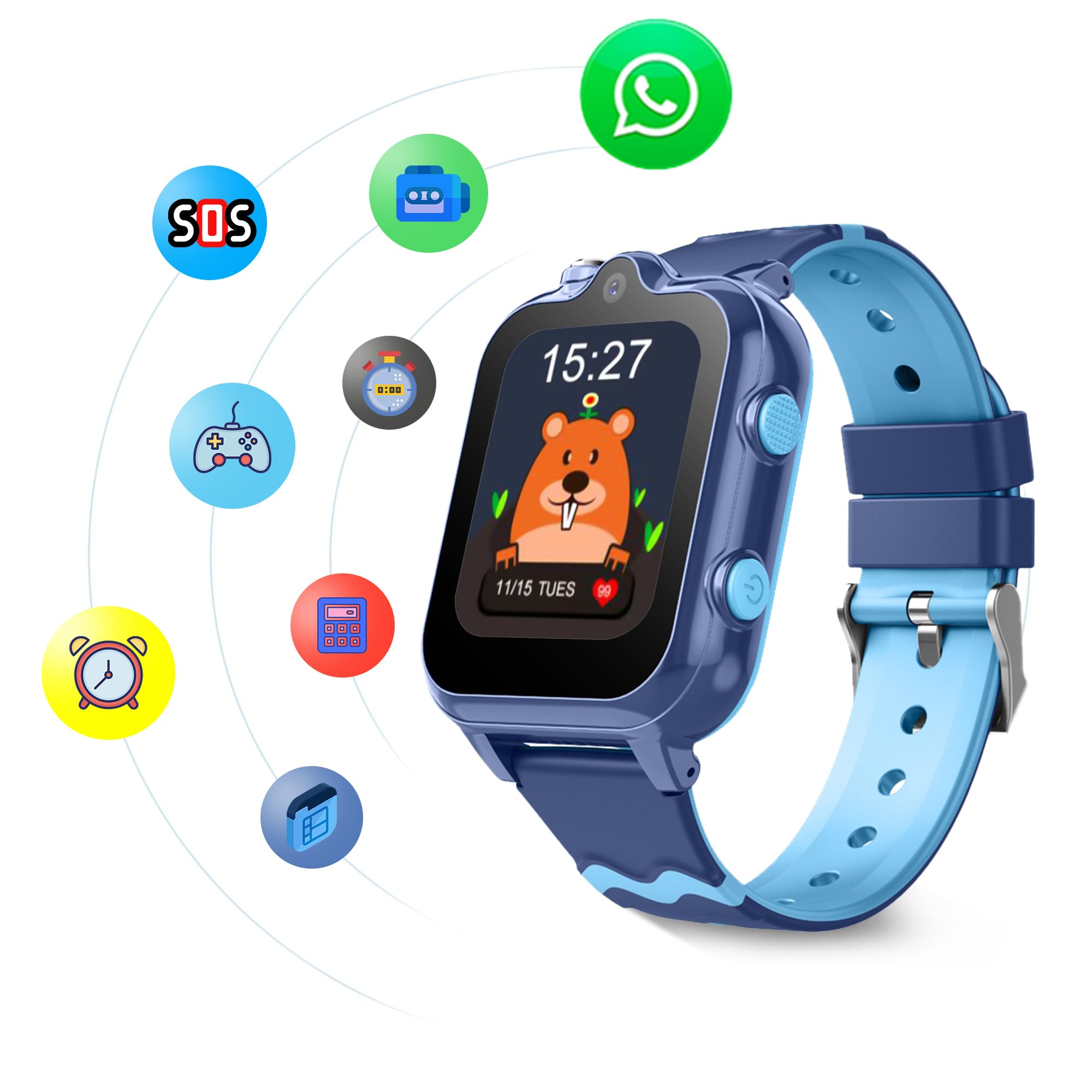 Reloj Inteligente GPS y Llamadas Smartwatch Teléfono Reloj 4G con WiFi Videollamada SOS Clase Modo Notificación de Vibración, Regalos para Niños y Niñas 5-12 Años (Azul)