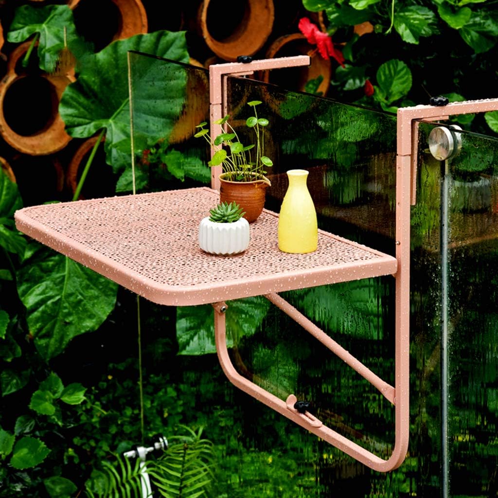 Outdoor Folding Table Leisure Balcony Railing Guardrail Hanging Table Metal Wrought Iron Hanging Table Foldable Patio Railing Dining Table Garden Patio Furniture