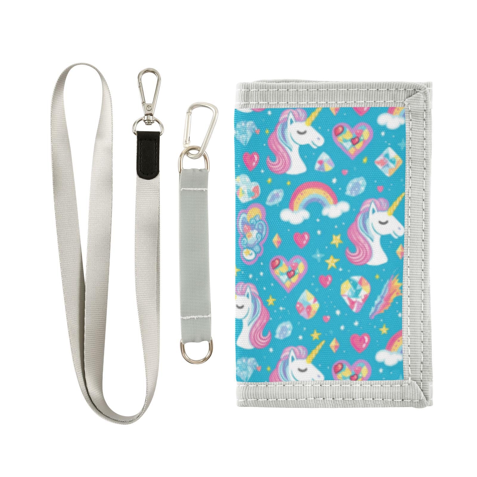Wusikd Unicorns Head Hearts Kids Wallet for Boys Girls Diamonds Rainbows Toddler Trifold Wallet Novelty Wallet for Teens Women Men