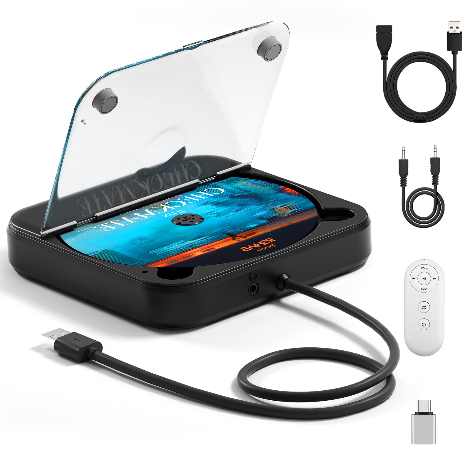 Portable CD Player for Car USB/AUX Connection Universal Compatible | External USB Car CD Player, AUX Output, Supports CD/CD-R/CD-RW/MP3/WAV, Remote, USB-C Adapter Included, for Laptop, Smart TV-image-33