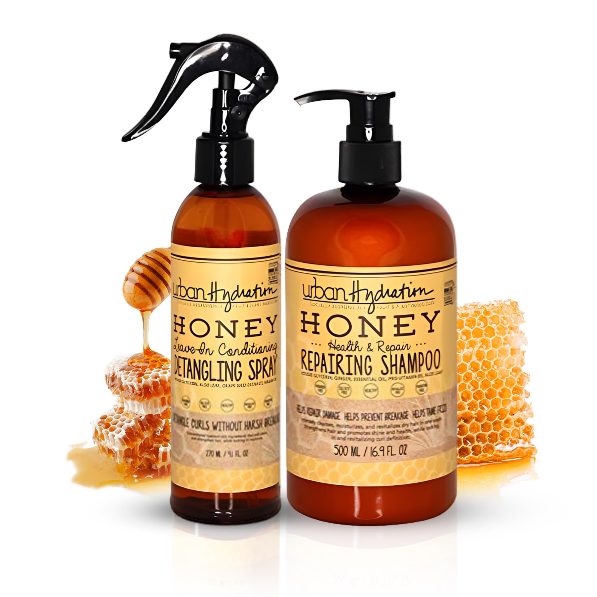 Honey Health and Repair Shampoo and Detangler Duo Pack | Sulfate, Paraben and Dye Free, Cleanses, Detangles, Hydrates, Tames Frizz, and Repairs For Soft and Shiny Hair, All Hair Types