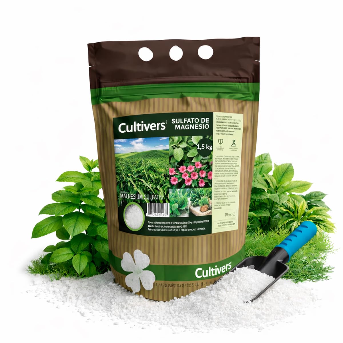CULTIVERS Sulfato de Magnesio 1,5 kg | Sustancia Mineral Hidrosoluble para Jardinería y Uso Técnico | Disolución en Agua | Mantenimiento de Suelos y Superficies Exteriores