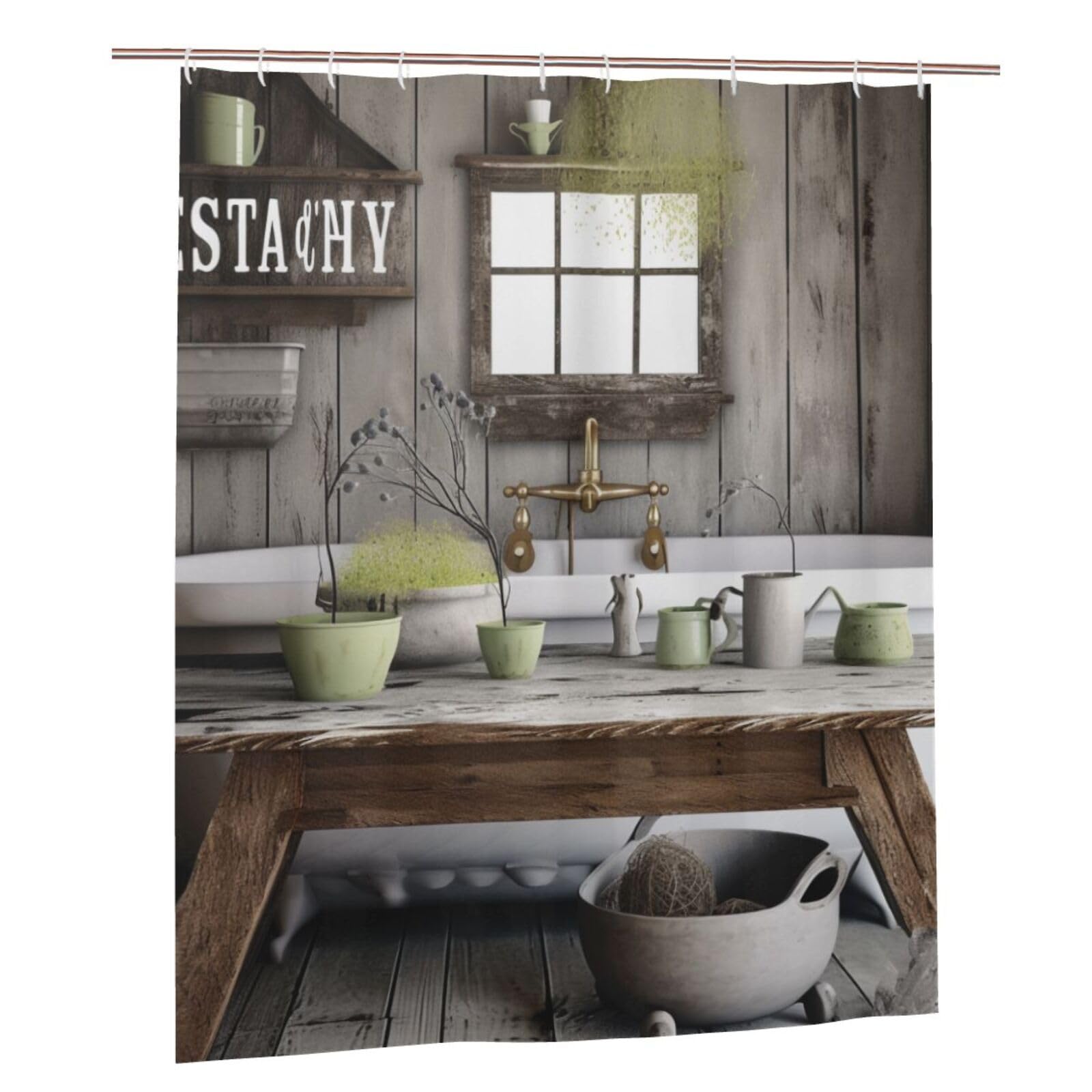 BWWHCCTI Farmhouse Rustic Printed Shower Curtain With 12 Plastic Hooks Opaque Quick Drying Waterproof Shower Curtains Sets For Bathroom 152x183 Cm