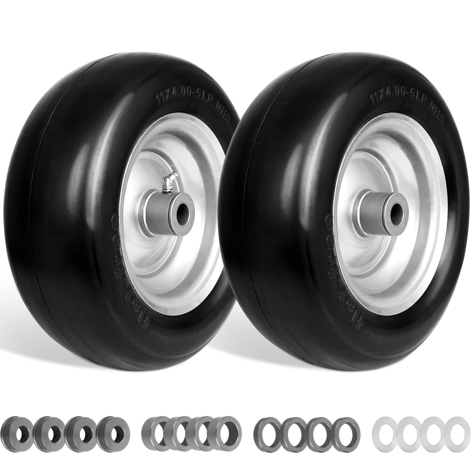 11 neumáticos para cortacésped de 4.00-5 sin planos, ruedas de cortacésped de giro cero de 11 x 4.0-5 pulgadas, buje de 0.75 pulgadas o 0.63 pulgadas, buje centrado de 8.48 cm-4.5-5 pulgadas
