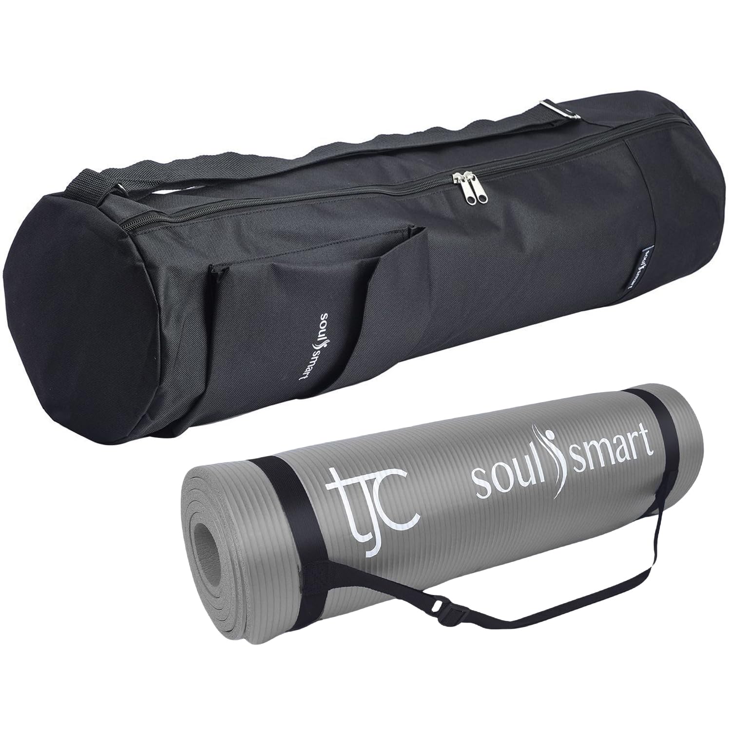 TJC Portable Yoga Mat Bag & Yoga Mat with Storage Pockets and Adjustable Shoulder Strap Yoga Mat Carry Luggage Bag Made of 100% Polyester Durable Lightweight Side Washable Travel Size 70x20x1 Cm