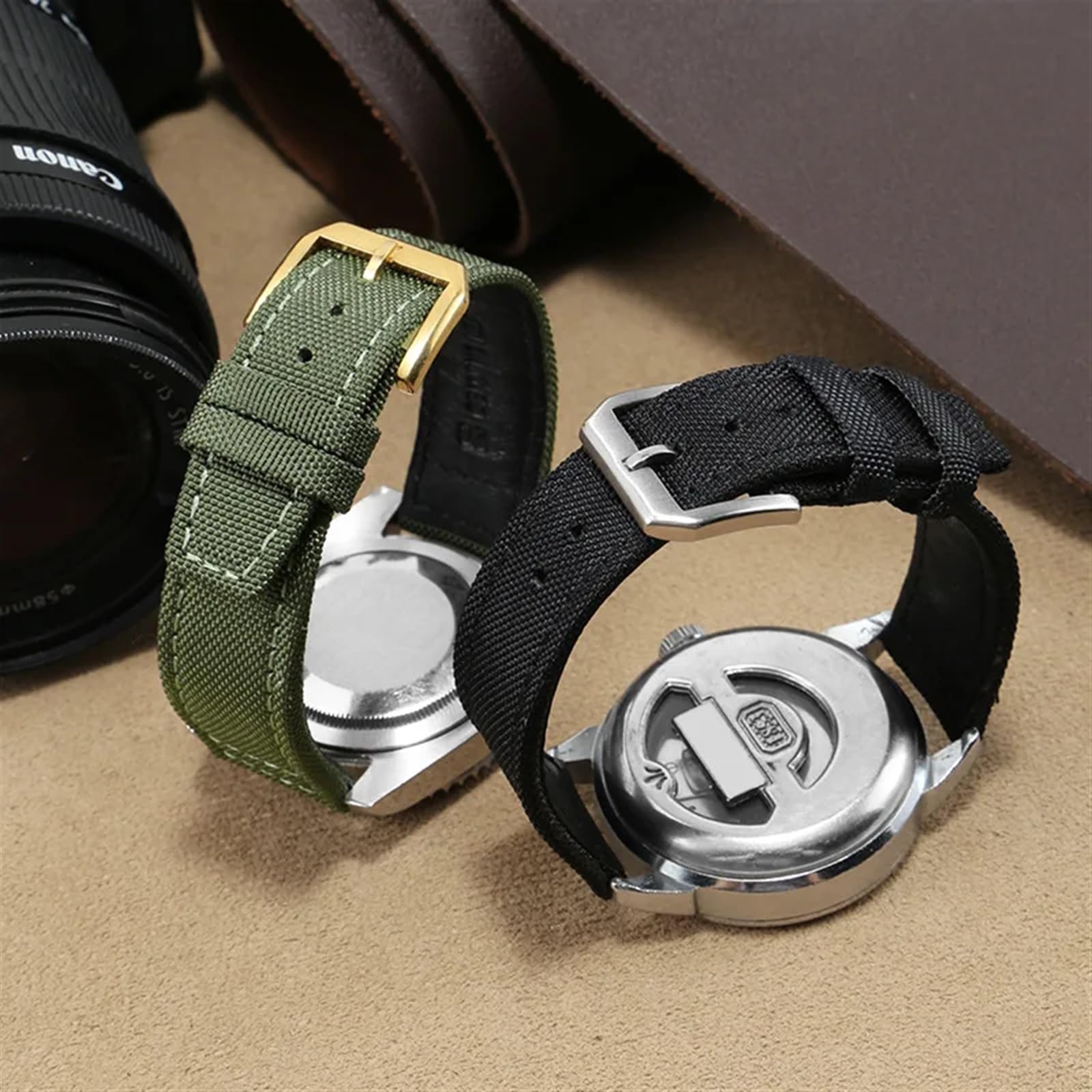 XMKT 20mm 21mm 22mm Nylon Canvas Cinturino per IWC PILOT Portogallo PORTOFINO Cinturino in Tessuto Fibbia Pieghevole Cintura in Pelle di Vacchetta