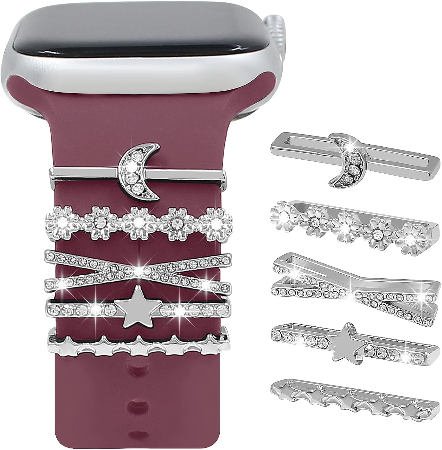 Decorative Ring Loops Compatible with Apple Watch Bands Charms 38mm 40mm 41mm 42mm 44mm 45mm, Metal Watchband Accessories for iWatch Series 7 6 5 4 3 2 7(No Band) image 5