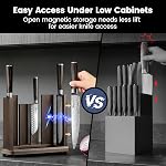 SYOKAMI 15-Piece Set de couteaux de cuisine avec bloc magnétique, bloc de couteau de steak amovible pour le service de la table, Aiguillage intégré, Inspiré japonais, Poignée en bois, Dessin de Damas, Cadeaux de chauffage ménager