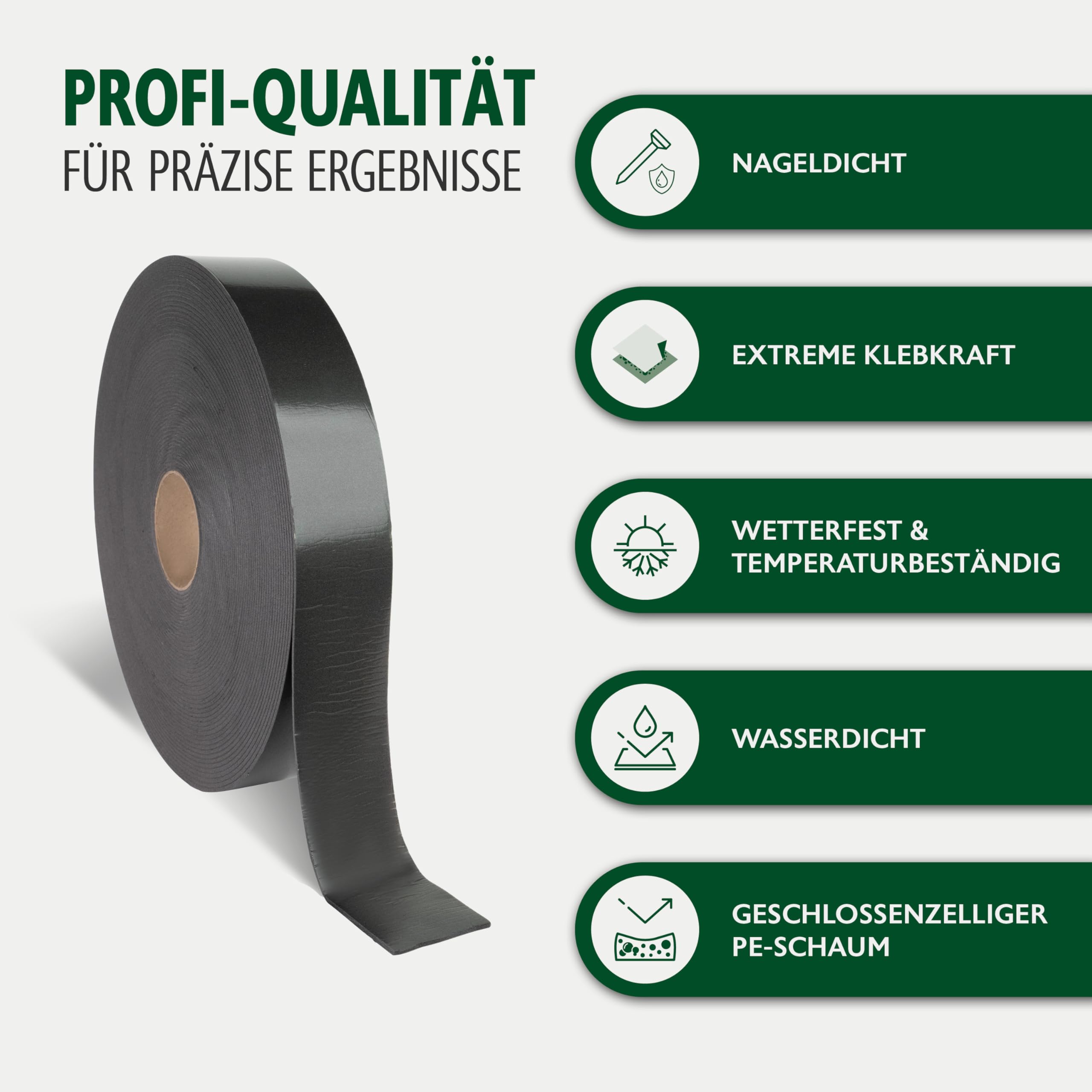 ALMO 5 Rollen PE-Nageldichtband sehr stark klebend (30m x 60mm) Dichtband selbstklebende Trennwandband für Unterspannbahnen, Anthrazit