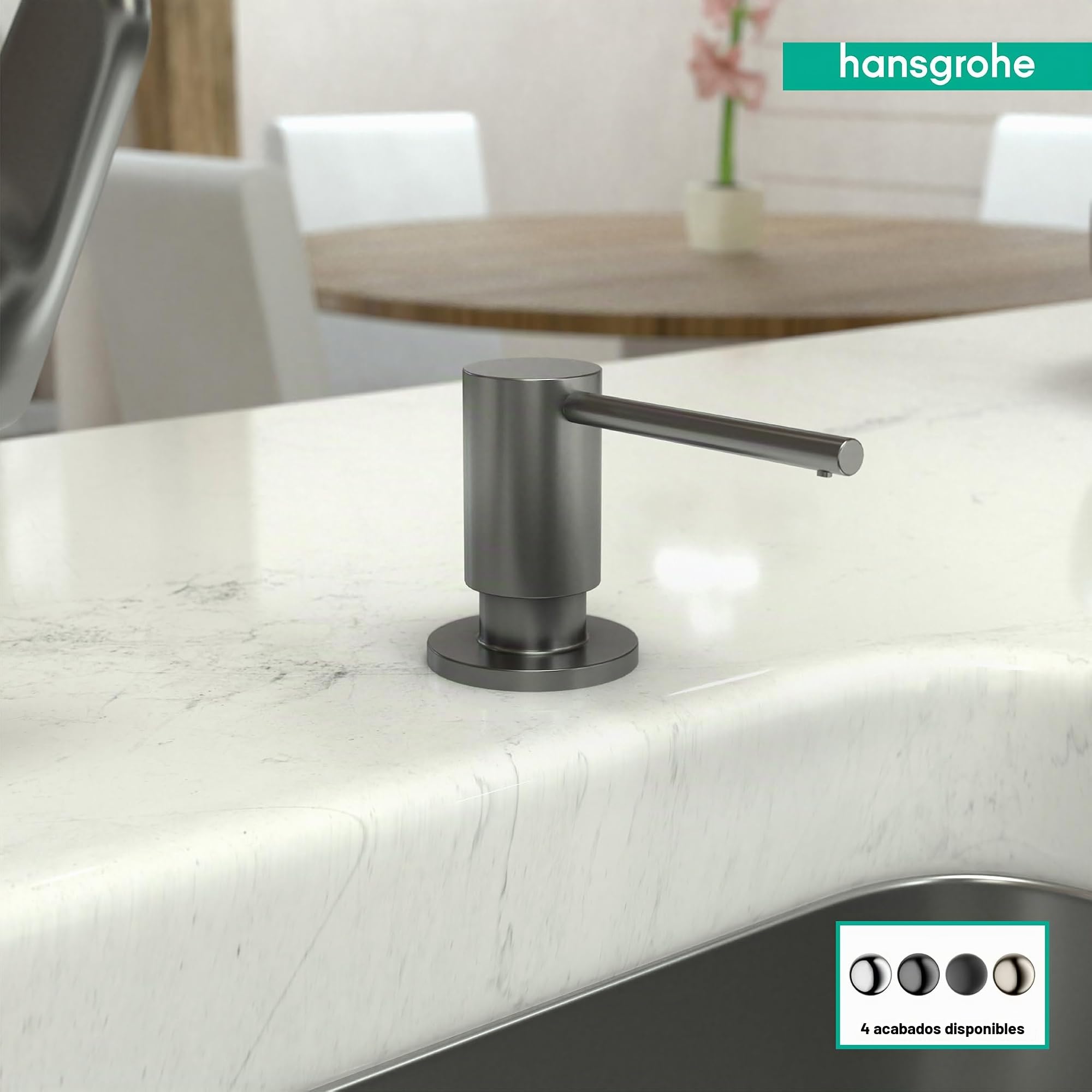 hansgrohe Focus Modern 40438341 - Dispensador de jabón para Fregadero de baño y Cocina en Cromo Negro Cepillado
