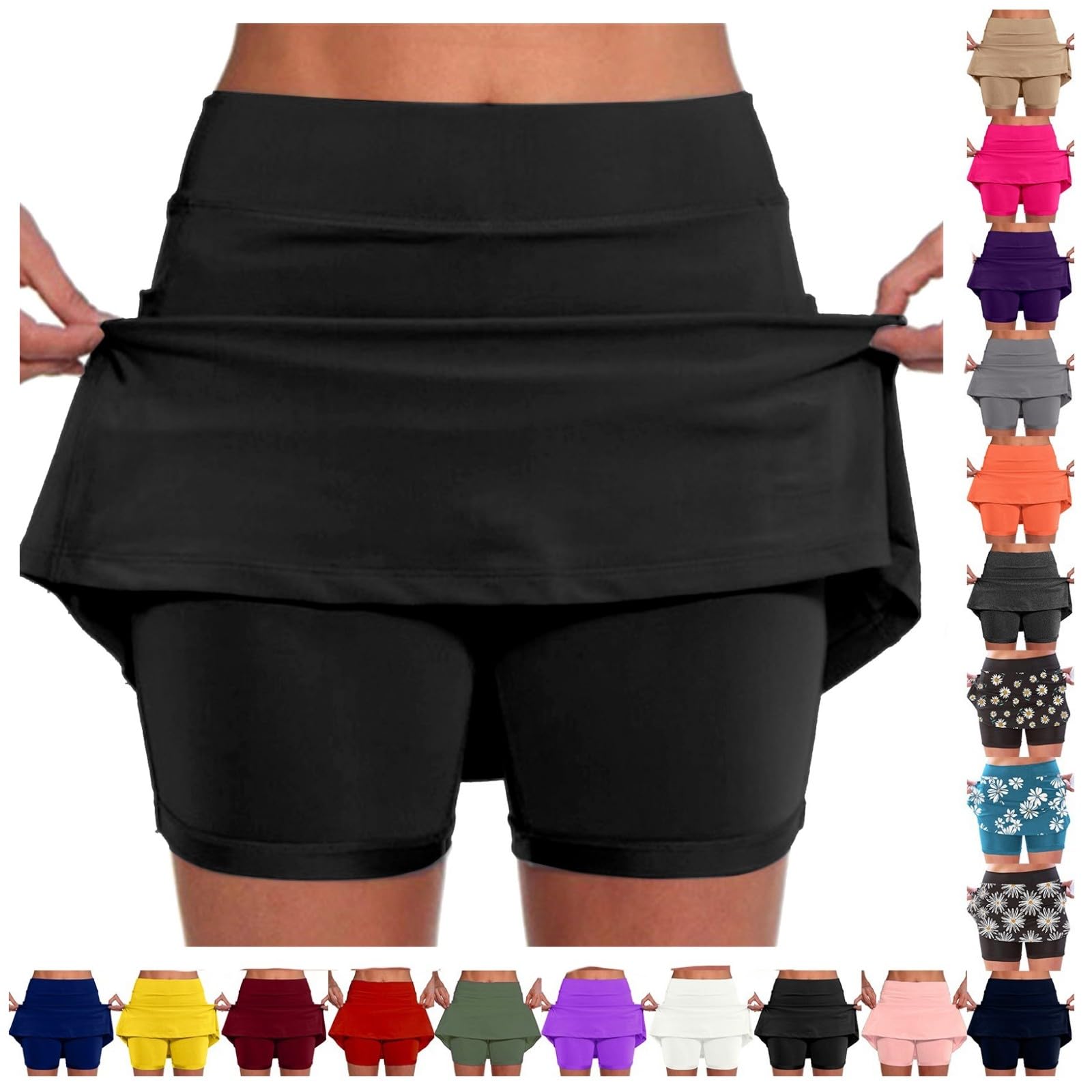 Generic Plus Size Skorts for Women Tummy Control High Waisted Athletic Tennis Golf Skirts with Shorts Pockets Biker Shorts