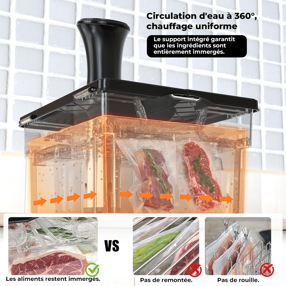 Récipient Sous Vide avec Couvercle Récipient Sous Vide avec Support 11L pour Cuiseur Sous Vide Plusieurs Marques Adaptées Multifonctionnel Double Porte Clair sans BPA