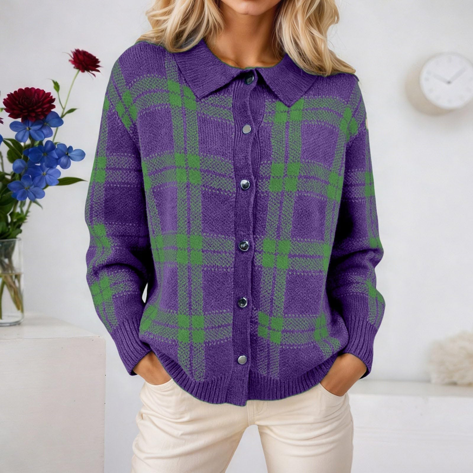 Generisch Maglione casual a maniche lunghe con apertura frontale, perfetto per l'inverno, versatile, elegante, per tutti i giorni, ufficio, attività all'aperto