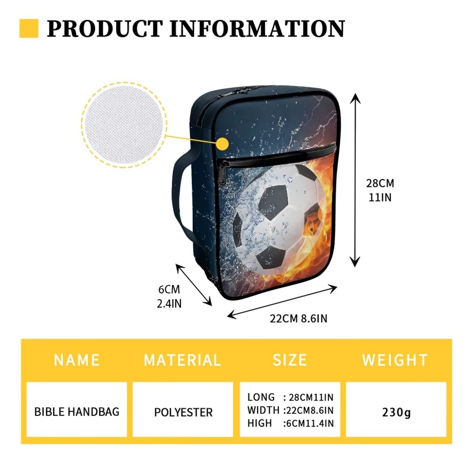 ZIATUBLES Football Print Bible Cover for Women Men Large Bible Bag and Totes Handbag Portable Book Bible Carry Case Bible Study Supplies Briefcase Bag - Image 3
