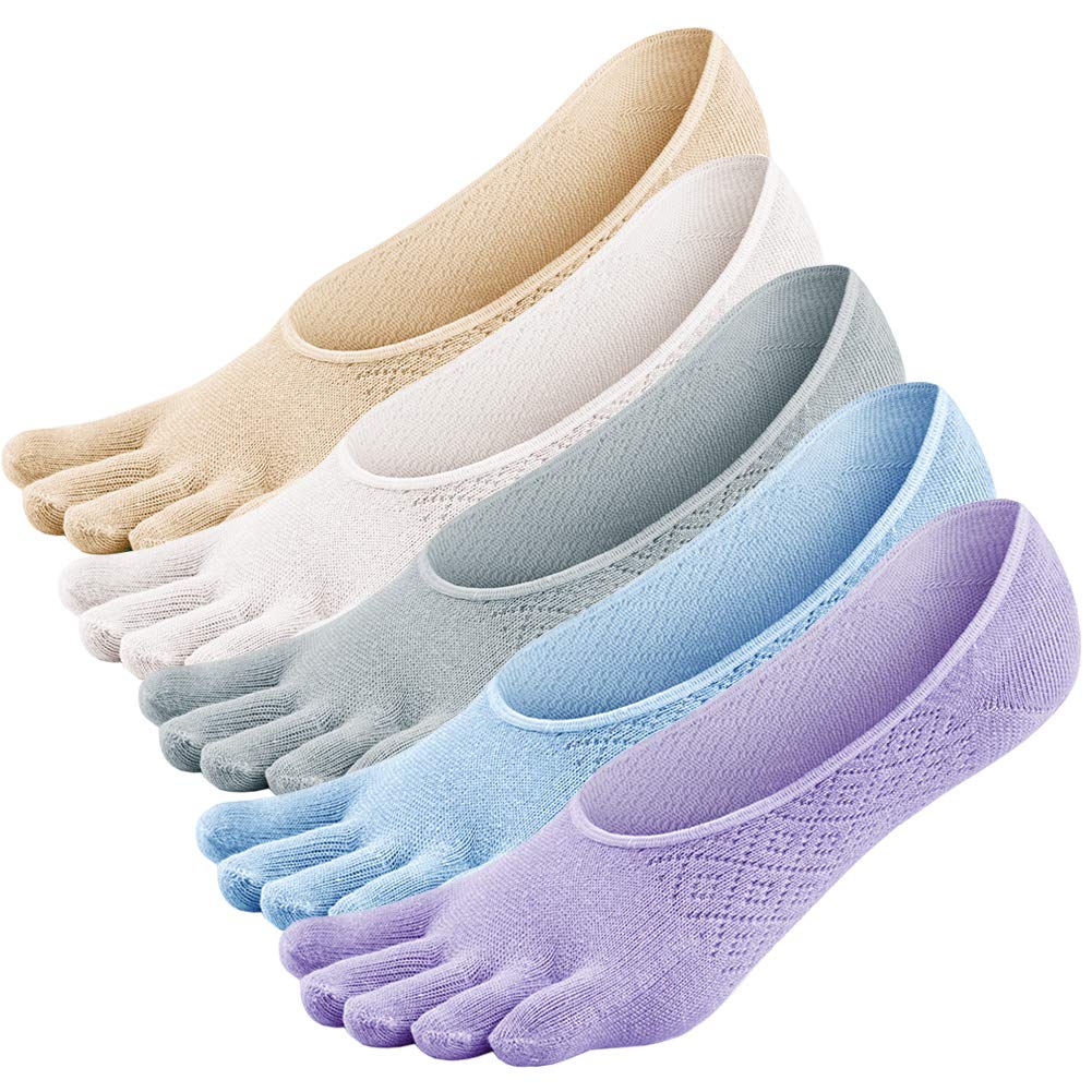 No Show Toe Socks for Women Men Running Cotton Five Finger Crew Ankle Shoes Sock 3/6 Pairs