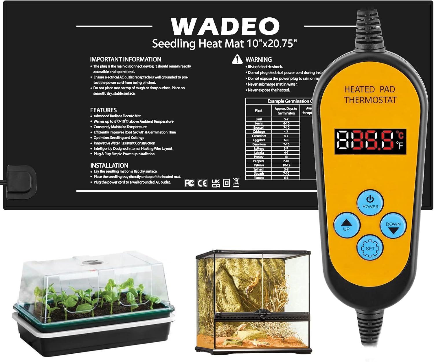WADEO Heizmatte für Pflanzen, 24H Heizfunktion